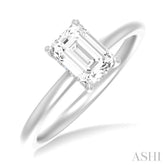 1/20 ctw Emerald Shape Round Cut Diamond Semi Mount Engagement Ring in 14K White Gold